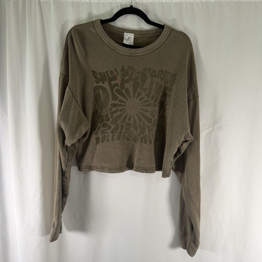 Offline by Aerie Cropped Sweater Women's XS Sweat Graphic Print Long Sleeve Crew
